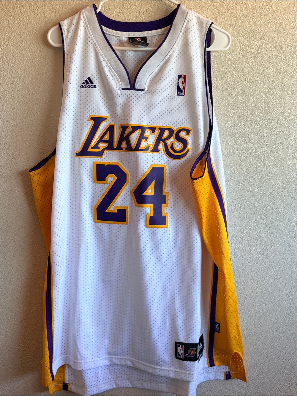 adidas White Lakers Kobe #24 Jersey with Gold & Purple Trim